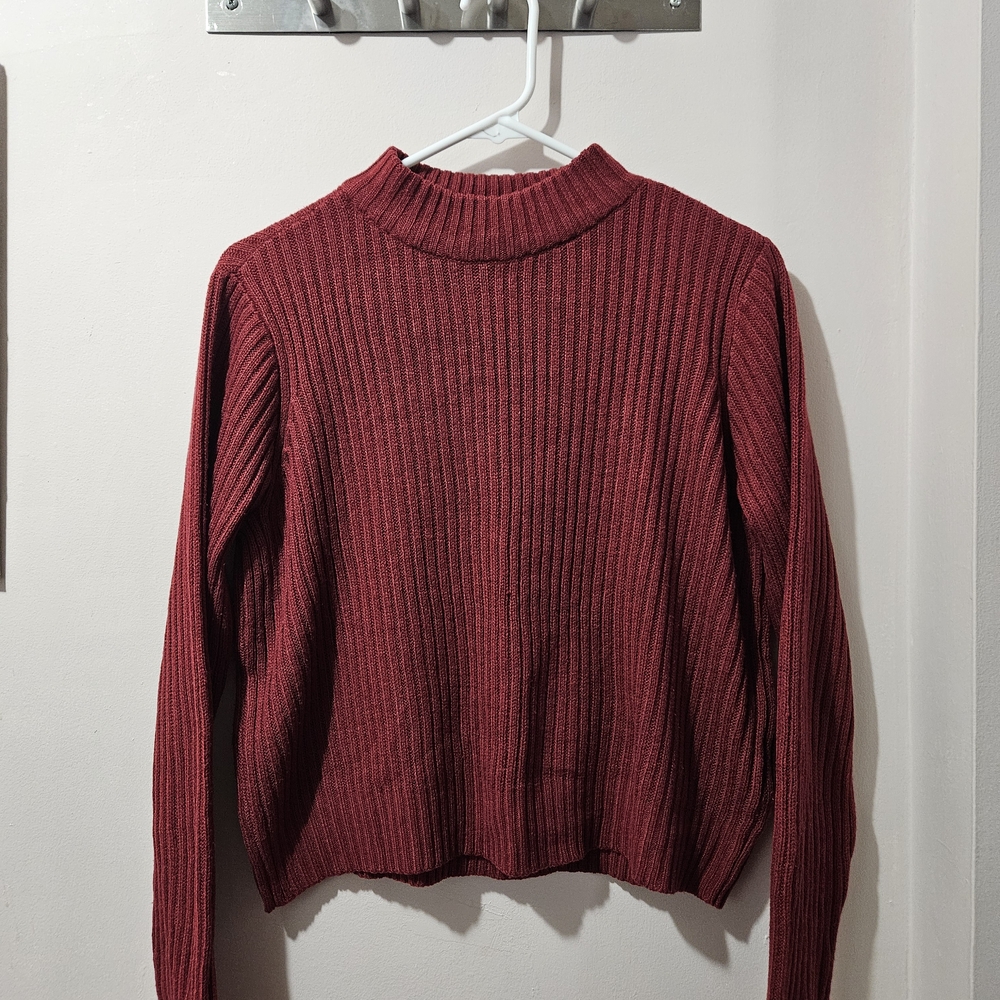 H&M Women's Jumper Sweater Burgundy Cable knit Crew neck Pullover Size S